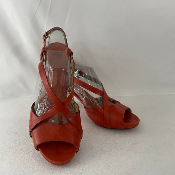 Camper Women's Red Leather Strappy Block Heels - Picture 1 of 12